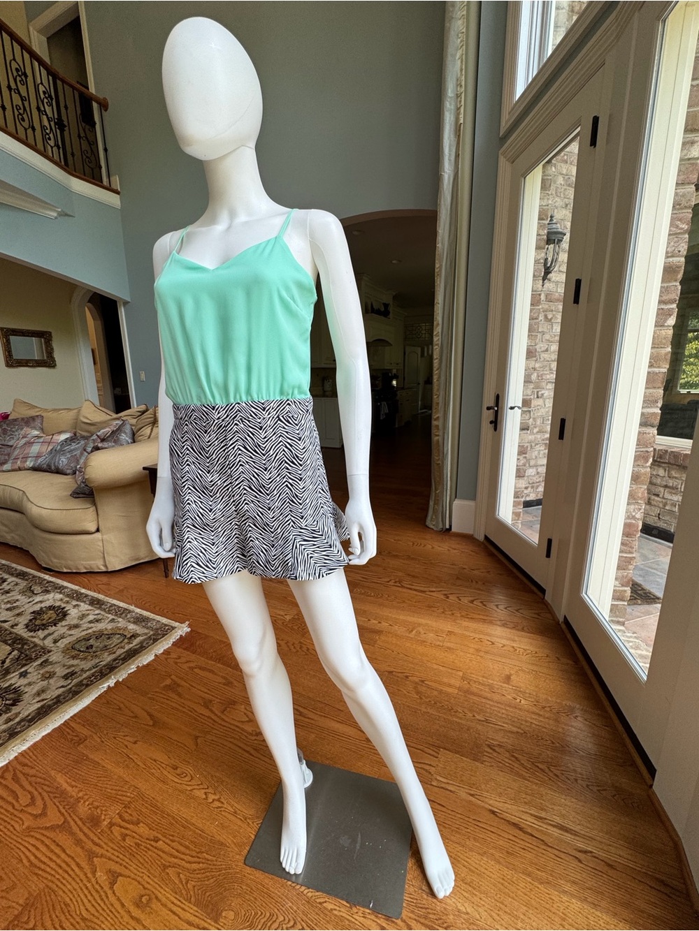Jealous Tomato Mint Green Cami Zebra Print Romper
